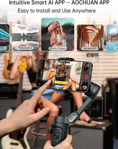 AOCHUAN Smart XE 3-Axis Phone Gimbal Stabilizer for iPhone | Foldable handheld smartphone gimbal w/focus wheel, TikTok, YouTube vlog, video creation, compatible with iPhone&Android in Kuwait