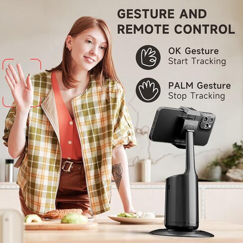 Auto Face Tracking Tripod - 360° Rotation Auto Tracking Phone Holder, No App, Phone Camera Mount with Remote and Gesture Control, Rechargeable Smart Shooting Holder for Video Recording, Tiktok in Saudi Arabia