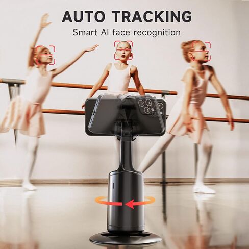 Auto Face Tracking Tripod - 360° Rotation Auto Tracking Phone Holder, No App, Phone Camera Mount with Remote and Gesture Control, Rechargeable Smart Shooting Holder for Video Recording, Tiktok in Saudi Arabia