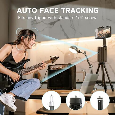 Auto Face Tracking Tripod - 360° Rotation Auto Tracking Phone Holder, No App, Phone Camera Mount with Remote and Gesture Control, Rechargeable Smart Shooting Holder for Video Recording, Tiktok in Saudi Arabia