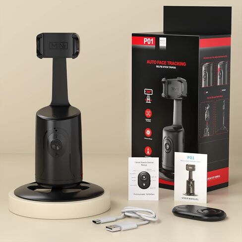 Auto Face Tracking Tripod - 360° Rotation Auto Tracking Phone Holder, No App, Phone Camera Mount with Remote and Gesture Control, Rechargeable Smart Shooting Holder for Video Recording, Tiktok in Saudi Arabia