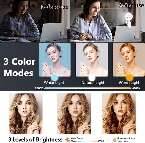 6500K LED Ring Light for Computer Laptop, Selfie Light Rechargeable Phone Ring Light with Adjusted 3 Light Modes for Phone, iPad, Camera, Laptop, Light for Phone, Selfie, Zoom Calls, Video Conference in Kuwait