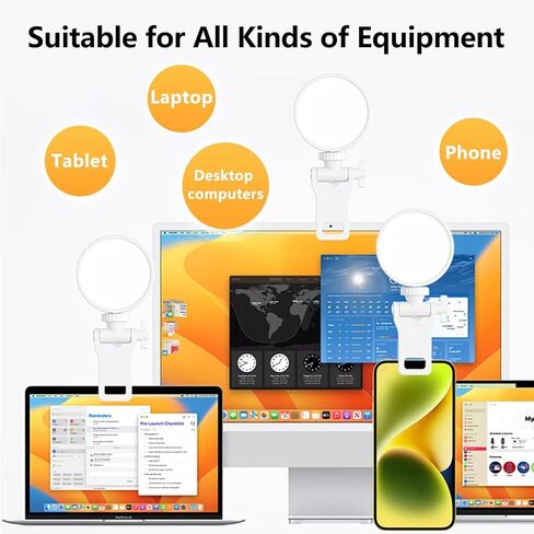 6500K LED Ring Light for Computer Laptop, Selfie Light Rechargeable Phone Ring Light with Adjusted 3 Light Modes for Phone, iPad, Camera, Laptop, Light for Phone, Selfie, Zoom Calls, Video Conference in Kuwait