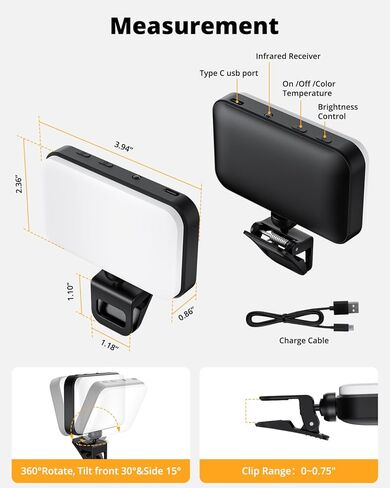 مصباح سيلفي SupeDesk للهاتف، مصباح بمشبك، ضوء تعبئة محمول، إضاءة مؤتمرات الفيديو، للكمبيوتر المحمول، اجتماع التكبير، 3 درجات حرارة ألوان 5 مستويات سطوع، خفيف الوزن، فيديو Tiktok/YouTube in Kuwait