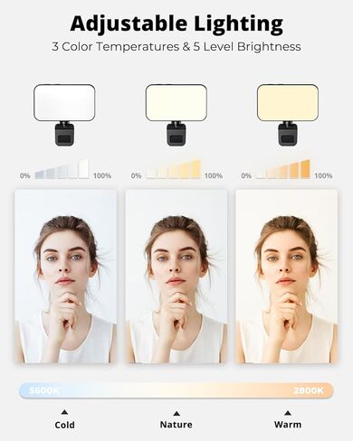 مصباح سيلفي SupeDesk للهاتف، مصباح بمشبك، ضوء تعبئة محمول، إضاءة مؤتمرات الفيديو، للكمبيوتر المحمول، اجتماع التكبير، 3 درجات حرارة ألوان 5 مستويات سطوع، خفيف الوزن، فيديو Tiktok/YouTube in Kuwait