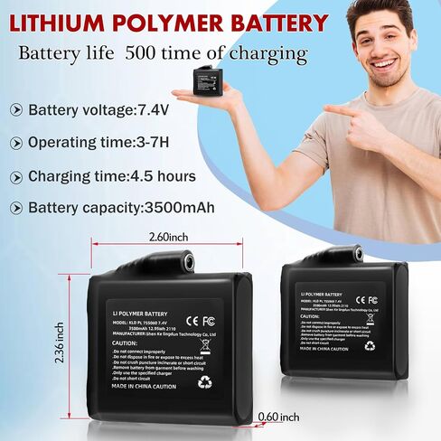 7.4V 3500mAh Lithium Polymer Batteries - 2pcs Rechargeable Li-Polymer Electric Batteries for Heated Gloves Socks Hats Jacks. Support Female DC Jack, Temperature, Short Circuit & Overcharge Protection in Saudi Arabia