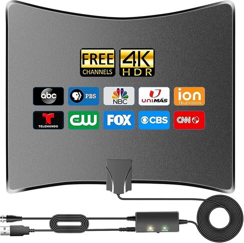 2023 Upgraded TV Antenna for Smart TV-480 Miles Range Digital Indoor Antenna- Powerful Amplifier Support 8K 4K 1080p All TV's VHF UHF Outdoor Signal Booster 360°Signal Reception-18ft Coax HDTV Cable in Kuwait