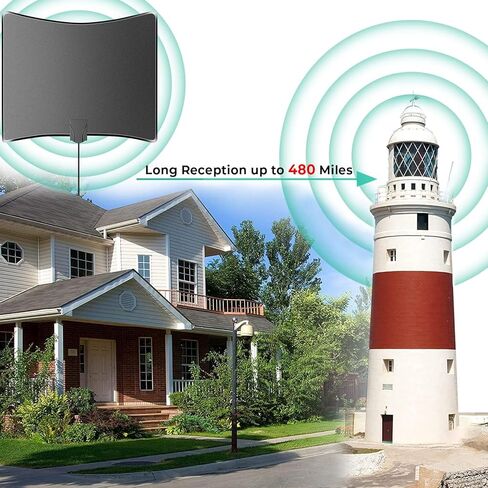 2023 Upgraded TV Antenna for Smart TV-480 Miles Range Digital Indoor Antenna- Powerful Amplifier Support 8K 4K 1080p All TV's VHF UHF Outdoor Signal Booster 360°Signal Reception-18ft Coax HDTV Cable in Kuwait