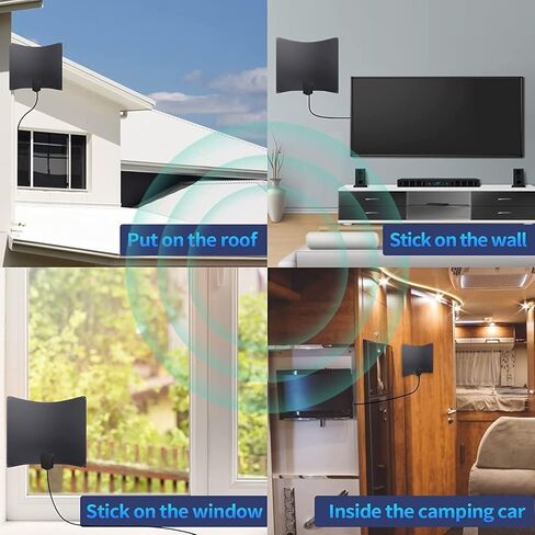 2023 Upgraded TV Antenna for Smart TV-480 Miles Range Digital Indoor Antenna- Powerful Amplifier Support 8K 4K 1080p All TV's VHF UHF Outdoor Signal Booster 360°Signal Reception-18ft Coax HDTV Cable in Kuwait