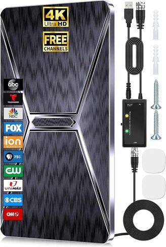 2023 TV Antenna for Smart TV Up 800 + Miles, Indoor Digital Antenna Outdoor Long rang for All TVs VHF UHF High Gain, Antenna Amplifier Signal Booster Support 8k 4k 1080p Fire Stick & HDTV Cable in Kuwait