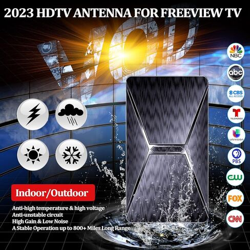 2023 TV Antenna for Smart TV Up 800 + Miles, Indoor Digital Antenna Outdoor Long rang for All TVs VHF UHF High Gain, Antenna Amplifier Signal Booster Support 8k 4k 1080p Fire Stick & HDTV Cable in Kuwait