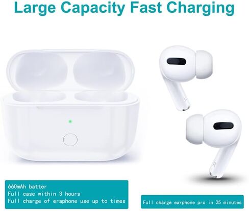 Wireless Charging Case Compatible with AirPods Pro 1st & 2nd Generation, for Airpods Pro Charger Replacement Cases, Support Bluetooth Pairing&Sync Button,661 Mah Built-in Battery,White in Saudi Arabia