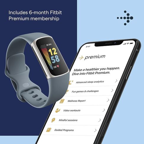 جهاز Fitbit Charge 5 المتقدم للياقة البدنية، متتبع الصحة مع نظام تحديد المواقع العالمي (GPS) المدمج، أدوات إدارة الإجهاد، تتبع النوم، معدل ضربات القلب على مدار الساعة طوال أيام الأسبوع والمزيد، أزرق فولاذي (متجدد) in Kuwait