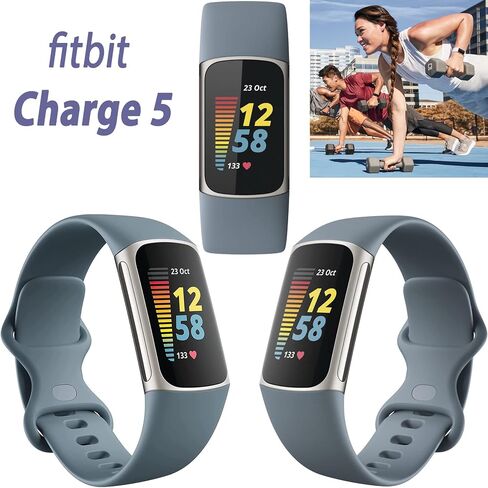جهاز تتبع اللياقة البدنية والصحة المتقدم Fitbit Charge 5 (أزرق) مع نظام تحديد المواقع العالمي (GPS) المدمج وأدوات إدارة الإجهاد، وحزمة مع شريطين للساعة، وكابل شحن بطول 3.3 قدم، ومحول حائط، ودرع شاشة ومعدات PremGear لـ Fitbit in Saudi Arabia