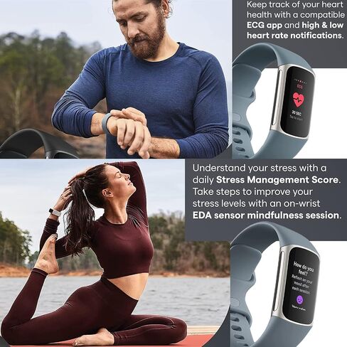 جهاز تتبع اللياقة البدنية والصحة المتقدم Fitbit Charge 5 (أزرق) مع نظام تحديد المواقع العالمي (GPS) المدمج وأدوات إدارة الإجهاد، وحزمة مع شريطين للساعة، وكابل شحن بطول 3.3 قدم، ومحول حائط، ودرع شاشة ومعدات PremGear لـ Fitbit in Saudi Arabia