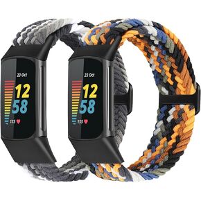 FTYQUEE Braided Stretchy Adjustable Straps Compatible for Fitbit Charge 5 Bands for Men Women,Sport Elastic Nylon Cloth Wristbands for Charge 5 in Kuwait