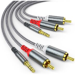 MCSPER RCA to 3.5mm AUX Cable, (6.6 Feet) 3.5 mm 1/8 to RCA 2-Male Headphone Jack Adapter Splitter Premium Stereo Audio Cord for Connects a Smartphone, Tablet, HDTV in Kuwait