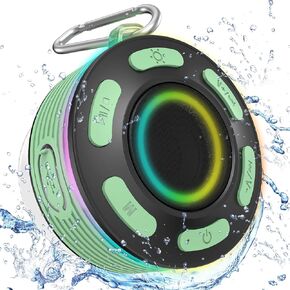 Donerton Bluetooth Shower Speaker, IPX-7 Waterproof Wireless Speakers HD Sound Stereo, Portable Speaker, LED Light Mini Speakers with Suction Cup, Radio, Pairing Mode, Built-in Mic, Handsfree, Blue