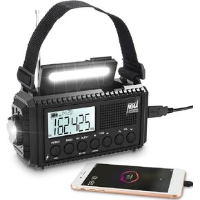 Auto NOAA Digital 5000 Weather Radio with Backlit LCD Screen, 5 Way Powered Solar Hand Crank Portable AM/FM/Shortwave Emergency Radio/Phone Charger,Read Lamp/Camping Flashlight,Earbud Jack,Clock,SOS