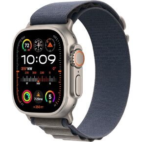 ساعة Apple Watch Ultra 2 [GPS + Cellular 49mm] الذكية مع هيكل متين من التيتانيوم وحزام محيطي أزرق. جهاز تعقب اللياقة البدنية، نظام تحديد المواقع العالمي (GPS) الدقيق، زر الإجراء، عمر بطارية طويل جدًا، شاشة شبكية العين الساطعة in Kuwait