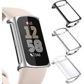 NANW 3-Pack Screen Protector Compatible with Fitbit Charge 6/5 (Not for Charge 4/3), TPU Rugged Bumper Case Cover All-Around Protective Plated Bumper Shell Accessories for Charge 6 5 Smartwatch