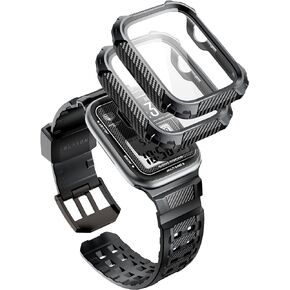 i-Blason for Apple Watch Band 44mm with 2 Pack Protective Cases [Built-in Tempered Glass Screen Protector], Adjustable Rugged Heavy Duty TPU iWatch Band for Apple Watch 6/SE2/SE/5/4 [44mm], Black