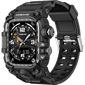 amBand Bands Case Screen Protector Compatible with Apple Watch Ultra 3/2/1 49mm for Men, M3 Rugged Protective Case with Band and 9H Tempered Glass for iWatch Ultra 49mm Men Black in Kuwait
