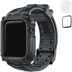 Fullmosa Band with Case for Apple Watch 49/46/45/44/42/41/40mm | Fits iWatch Series 11 10 9 8 7 6 5 4 Ultra SE,TPU Rugged Strap Military Grade Shockproof Bumper Case for Men Women Black in Saudi Arabia