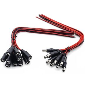 CENTROPOWER DC Power Cable 12V 5A Plugs Male Female Connectors for CCTV Security Camera Pigtail Power Adapter Connectors (5.5mm x 2.1mm, 10 Pairs)