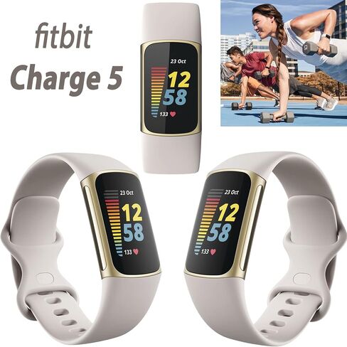 جهاز تتبع اللياقة البدنية والصحة المتقدم Fitbit Charge 5 (أبيض) مع نظام تحديد المواقع العالمي (GPS) المدمج وأدوات إدارة الإجهاد، وحزمة مع شريطين للساعة، وكابل شحن بطول 3.3 قدم، ومحول حائط، ودرع شاشة ومعدات PremGear لـ Fitbit in Saudi Arabia