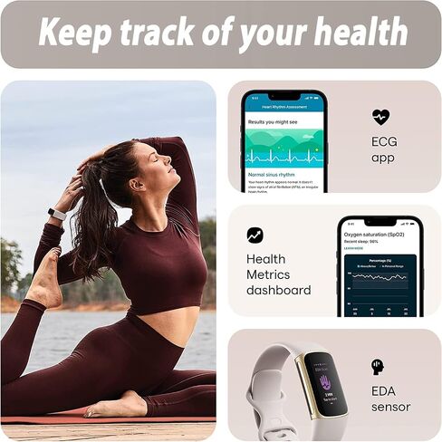 جهاز تتبع اللياقة البدنية والصحة المتقدم Fitbit Charge 5 (أبيض) مع نظام تحديد المواقع العالمي (GPS) المدمج وأدوات إدارة الإجهاد، وحزمة مع شريطين للساعة، وكابل شحن بطول 3.3 قدم، ومحول حائط، ودرع شاشة ومعدات PremGear لـ Fitbit in Saudi Arabia