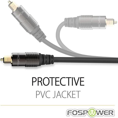 FosPower 24K Gold Plated Toslink to Mini Toslink Digital Fiber Optical S/PDIF Audio Cable with Metal Connectors & Strain-Relief PVC Jacket - 6ft | High-fidelity digital S/PDIF optical Toslink to Mini Toslink cable featuring 24K gold-plated connectors & PV in Kuwait