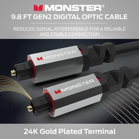 Monster M-Series 1000 Fiber Optical Audio Toslink Cable, Sound Bar Optical Audio Cable with Gold Connectors, 9.8ft in Kuwait
