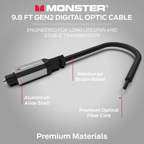 Monster M-Series 1000 Fiber Optical Audio Toslink Cable, Sound Bar Optical Audio Cable with Gold Connectors, 9.8ft in Kuwait