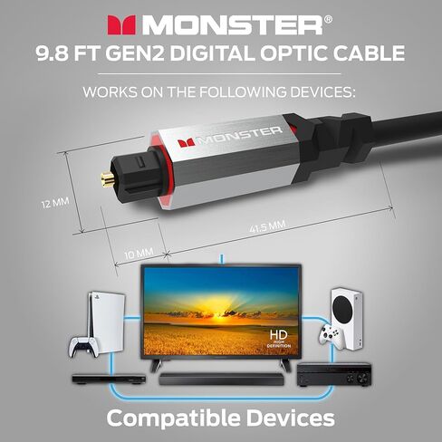 Monster M-Series 1000 Fiber Optical Audio Toslink Cable, Sound Bar Optical Audio Cable with Gold Connectors, 9.8ft in Kuwait