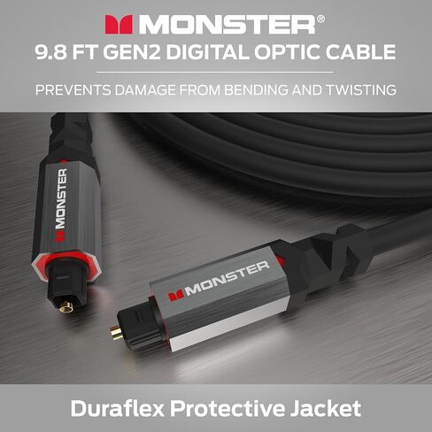 Monster M-Series 1000 Fiber Optical Audio Toslink Cable, Sound Bar Optical Audio Cable with Gold Connectors, 9.8ft in Kuwait