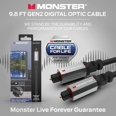 Monster M-Series 1000 Fiber Optical Audio Toslink Cable, Sound Bar Optical Audio Cable with Gold Connectors, 9.8ft in Kuwait