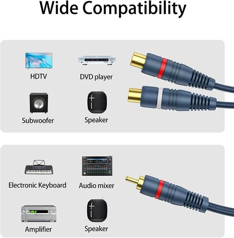 DteeDck RCA Splitter 1 ذكر 2 أنثى 5 حزم، RCA Y Splitter RCA كابل الصوت والفيديو محول تمديد سلك 0.2M/0.65ft لمكبر الصوت in Kuwait