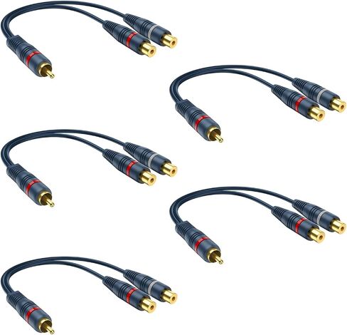 DteeDck RCA Splitter 1 ذكر 2 أنثى 5 حزم، RCA Y Splitter RCA كابل الصوت والفيديو محول تمديد سلك 0.2M/0.65ft لمكبر الصوت in Kuwait