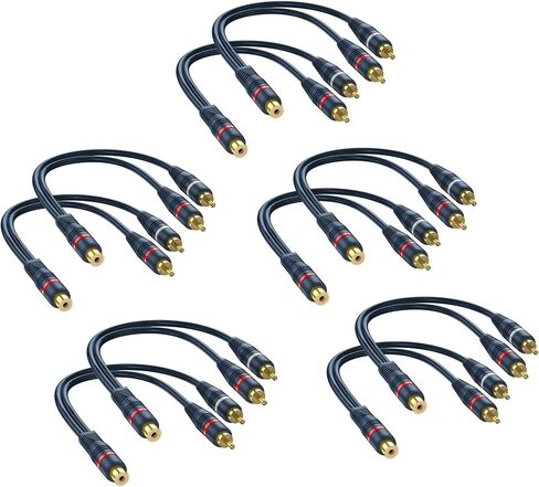 RCA Splitter 1 Female to 2 Male 2 Pack, RCA Y Splitter Audio Cable Split | Dark Blue Adapter 8 inch for TV Subwoofer Car Stereo Speaker Amplifer in Kuwait