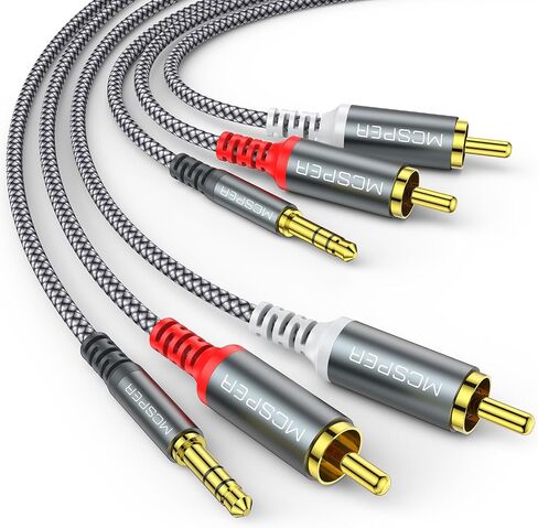 MCSPER RCA to 3.5mm AUX Cable, (6.6 Feet) 3.5 mm 1/8 to RCA 2-Male Headphone Jack Adapter Splitter Premium Stereo Audio Cord for Connects a Smartphone, Tablet, HDTV in Kuwait