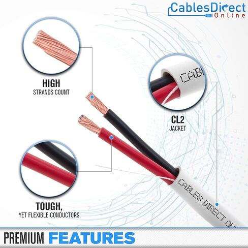 500 قدم 16AWG 2 موصلات (16/2) كابل مكبر صوت مصنف CL2 مواصفات حقيقية وقياس سلك LED منخفض الجهد، صندوق سحب (للتركيب داخل الجدار) (16AWG / 2 موصلات، 500 قدم) in Kuwait