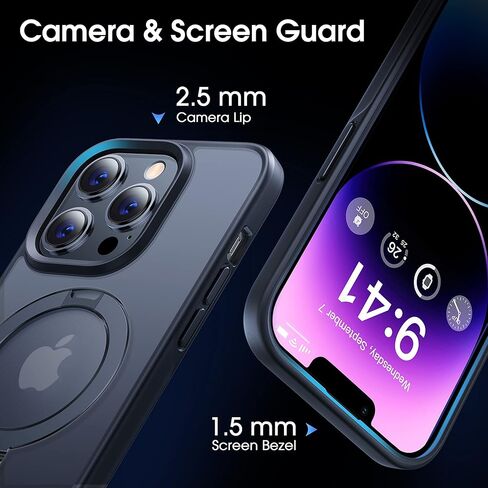 حافظة CASEKOO مصممة لهاتف iPhone 13 Pro Max مع حامل مغناطيسي غير مرئي للحماية من السقوط العسكري متوافقة مع حافظة هاتف MagSafe غير لامعة مقاومة للصدمات لهاتف iPhone 13 Pro Max 6.7 بوصة 2021، أسود in Kuwait