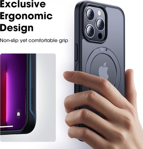 حافظة CASEKOO مصممة لهاتف iPhone 13 Pro Max مع حامل مغناطيسي غير مرئي للحماية من السقوط العسكري متوافقة مع حافظة هاتف MagSafe غير لامعة مقاومة للصدمات لهاتف iPhone 13 Pro Max 6.7 بوصة 2021، أسود in Kuwait