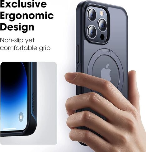 حافظة CASEKOO مصممة لهاتف iPhone 13 Pro Max مع حامل مغناطيسي غير مرئي للحماية من السقوط العسكري متوافقة مع حافظة هاتف MagSafe غير لامعة مقاومة للصدمات لهاتف iPhone 13 Pro Max 6.7 بوصة 2021، أسود in Kuwait