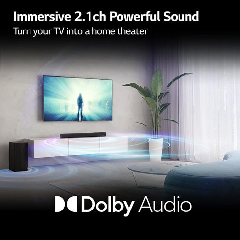LG S65Q.DUSALLK مكبرات صوت صوتية عالية الدقة للتلفزيون، DTS Virtual:X، Synergy TV، Meridian، HDMI، مضخم صوت لاسلكي، أسود، 3.1 قناة in Kuwait