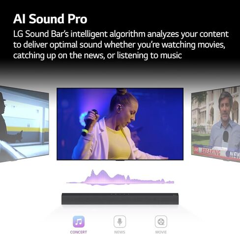 LG S65Q.DUSALLK مكبرات صوت صوتية عالية الدقة للتلفزيون، DTS Virtual:X، Synergy TV، Meridian، HDMI، مضخم صوت لاسلكي، أسود، 3.1 قناة in Kuwait