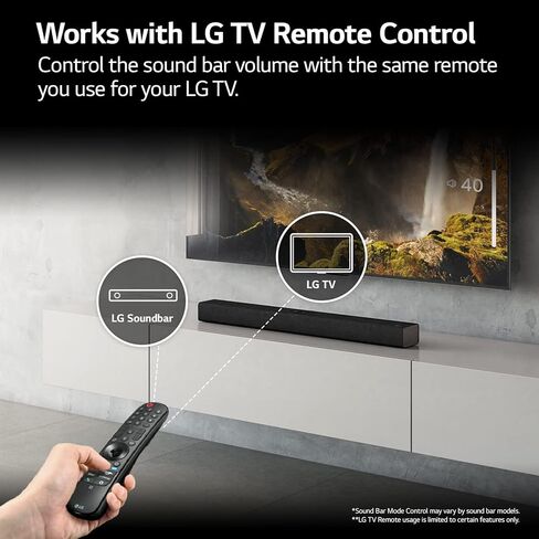 LG S65Q.DUSALLK مكبرات صوت صوتية عالية الدقة للتلفزيون، DTS Virtual:X، Synergy TV، Meridian، HDMI، مضخم صوت لاسلكي، أسود، 3.1 قناة in Kuwait