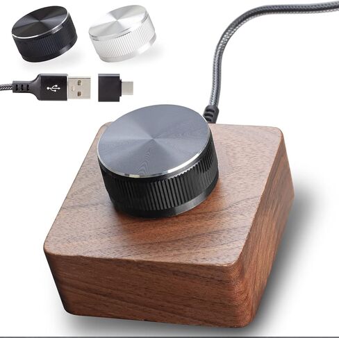 وحدة تحكم في مستوى الصوت Eiszuso USB للتحكم في الصوت ومقبض ضبط الوسائط المتعددة مع قاعدة من خشب الجوز لنظام Win7/8/10 Android MacOS in Kuwait
