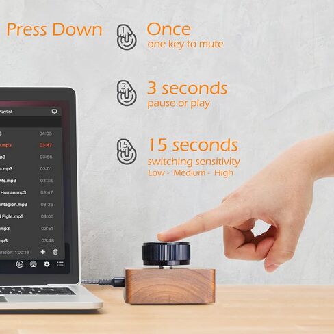 وحدة تحكم في مستوى الصوت Eiszuso USB للتحكم في الصوت ومقبض ضبط الوسائط المتعددة مع قاعدة من خشب الجوز لنظام Win7/8/10 Android MacOS in Kuwait